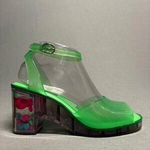 Melissa Patrick Cox Women's Neon Green Clear Chunky Heel Hearts Sandals Fun Pop